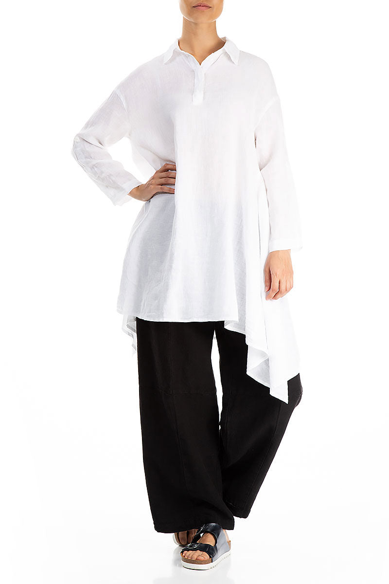Longer Edges White Linen Popover Shirt 4