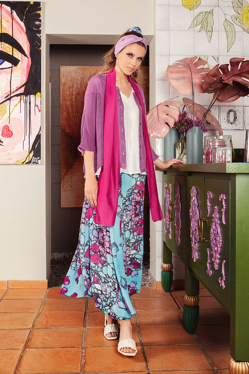 Crinkled Gemstone Silk Viscose Skirt 5