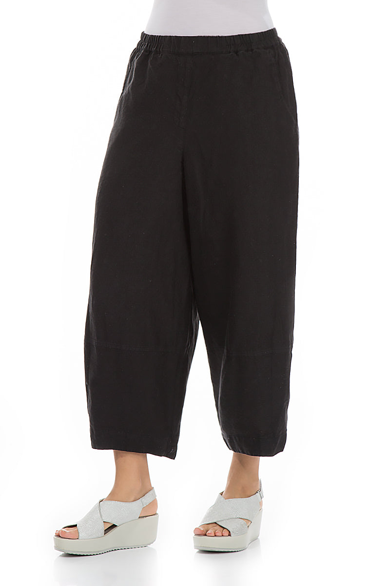 Loose Black Pure Linen Trousers 3