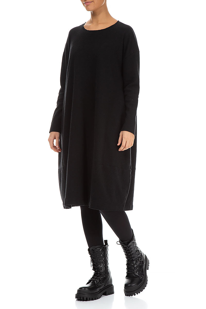 Loose Black Rib Cotton Wool Dress 3