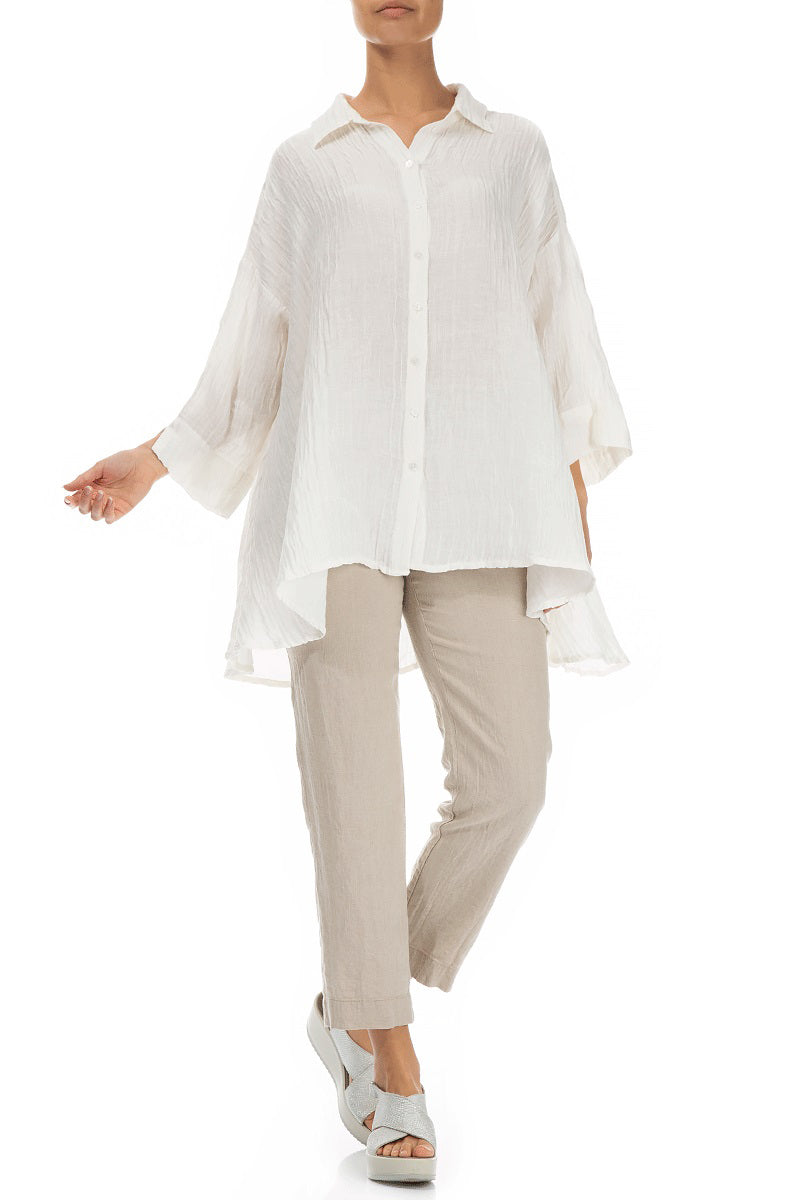 Loose Crinkled Off White Silk Linen Shirt 4