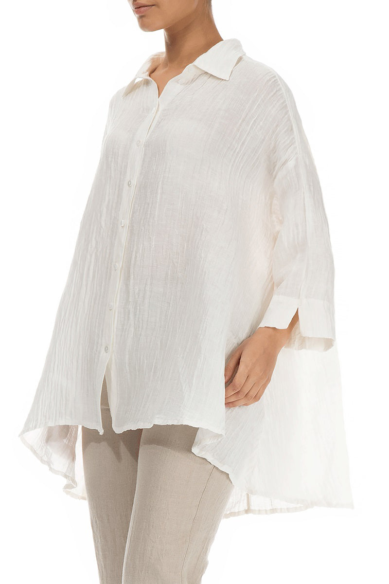 Loose Crinkled Off White Silk Linen Shirt 3