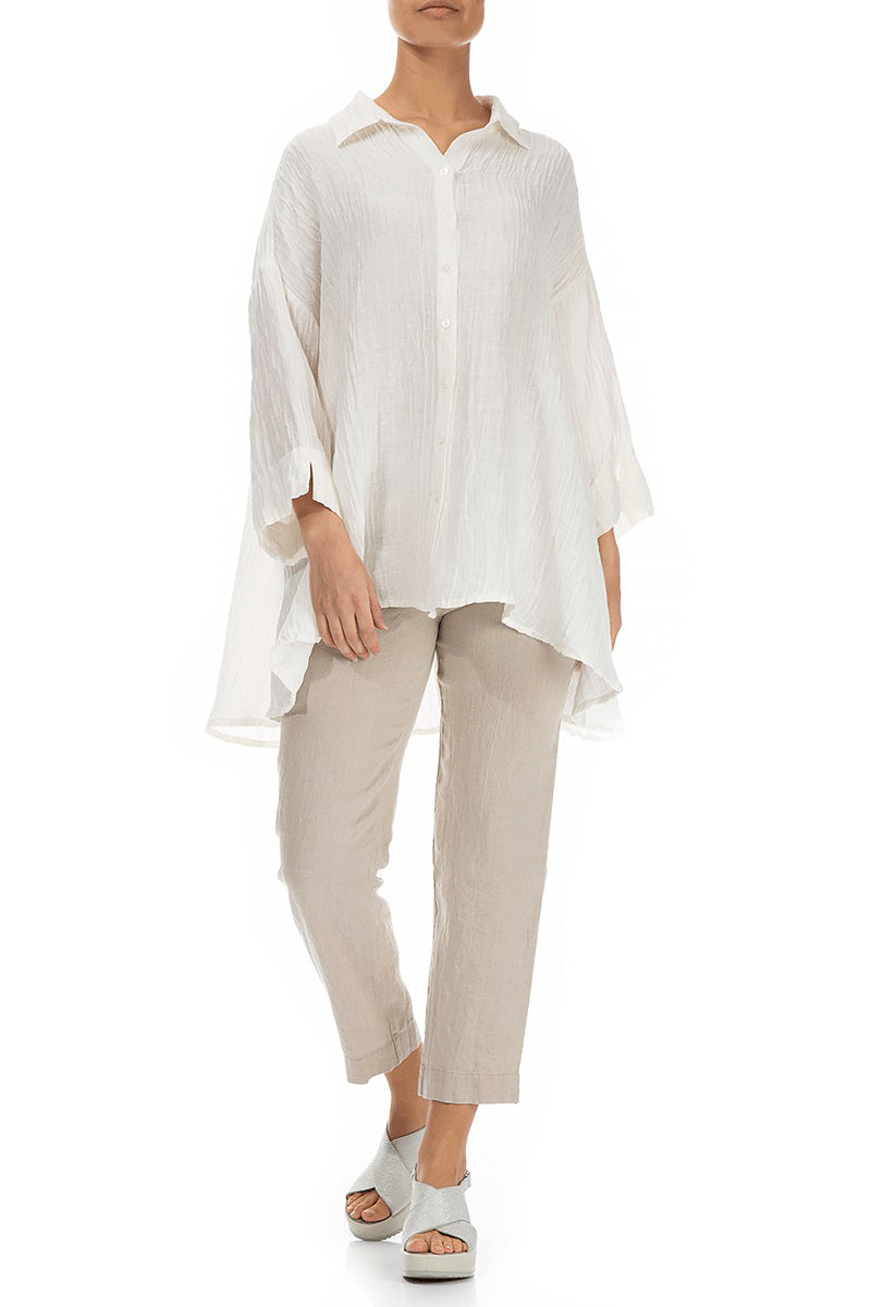 Loose Crinkled Off White Silk Linen Shirt 5