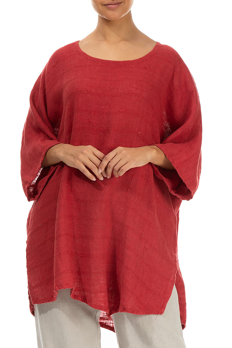 Loose Stripes Décor Red Linen Tunic 3