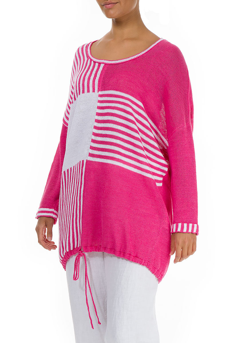 Loose Stripy White Pink Linen Jumper 4