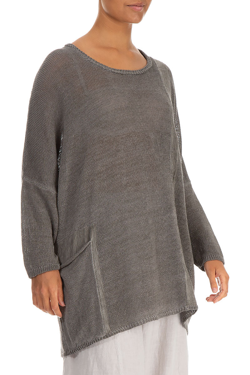 Loose Washed Effect Taupe Linen Jumper 3