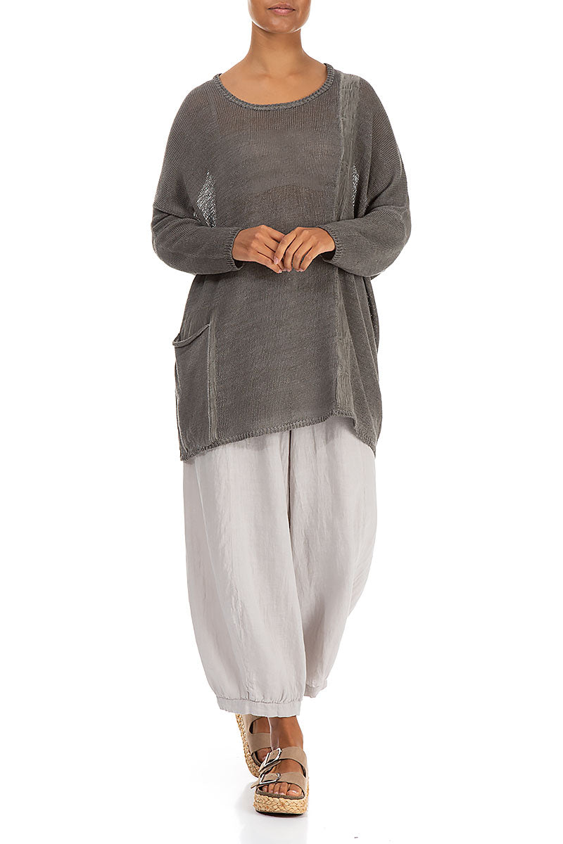 Loose Washed Effect Taupe Linen Jumper 4
