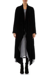 Maxi Open Black Silk Velvet Jacket 1