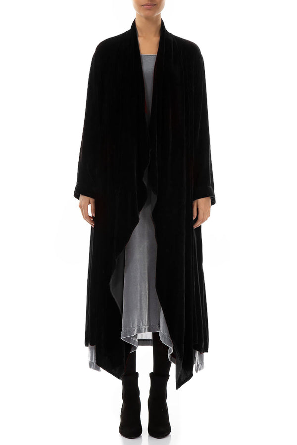 Maxi Open Black Silk Velvet Jacket 1
