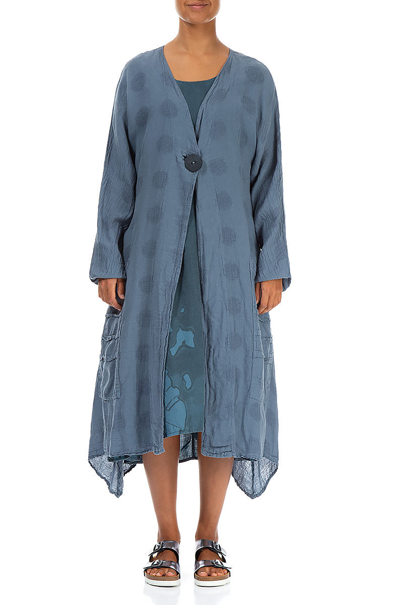 One Button Bubble Pattern Denim Linen Jacket 1