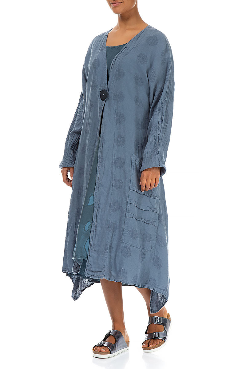 One Button Bubble Pattern Denim Linen Jacket 4