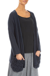 Open Flower Pockets Navy Wool Cardigan 3