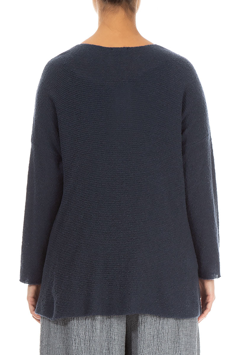 Open Flower Pockets Navy Wool Cardigan 2