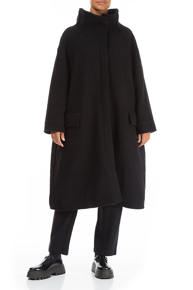 Oversized Black Plush Wool Cotton Light Coat 3