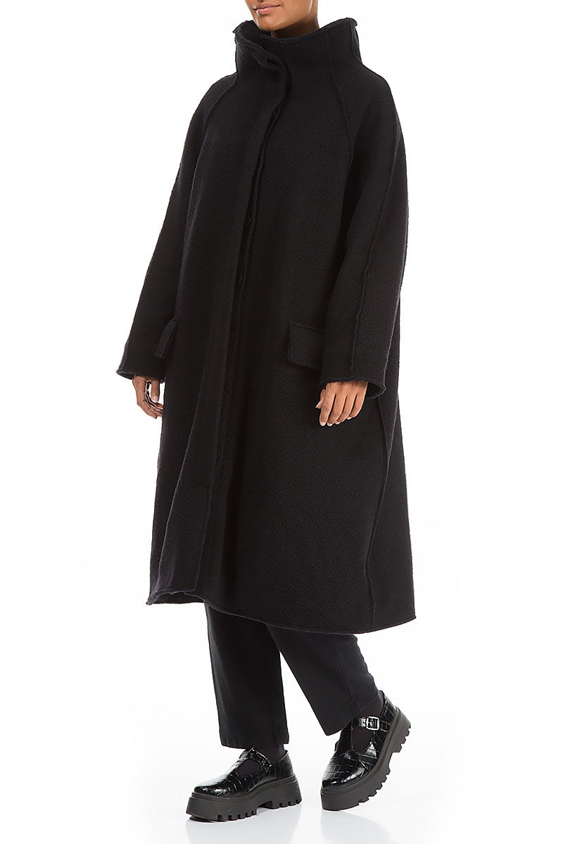 Oversized Black Plush Wool Cotton Light Coat 4