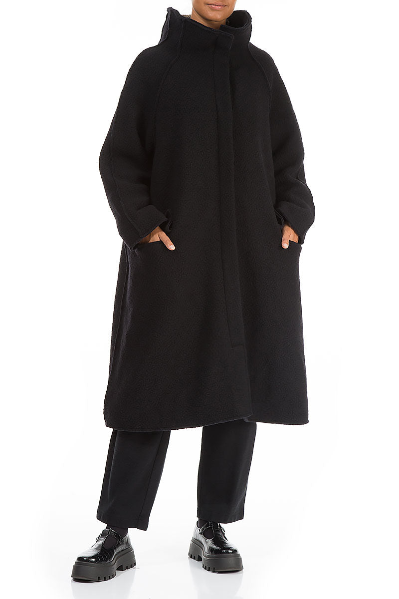 Oversized Black Plush Wool Cotton Light Coat 5