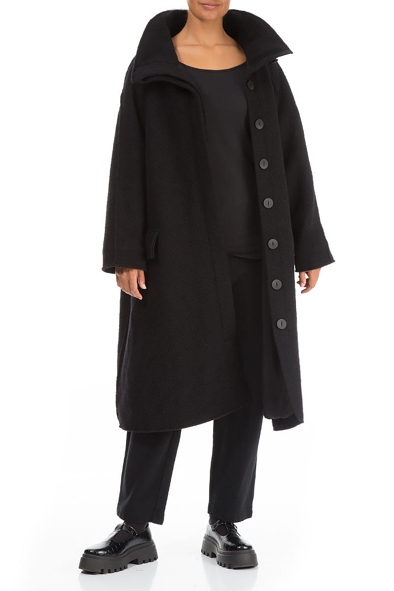 Oversized Black Plush Wool Cotton Light Coat 6