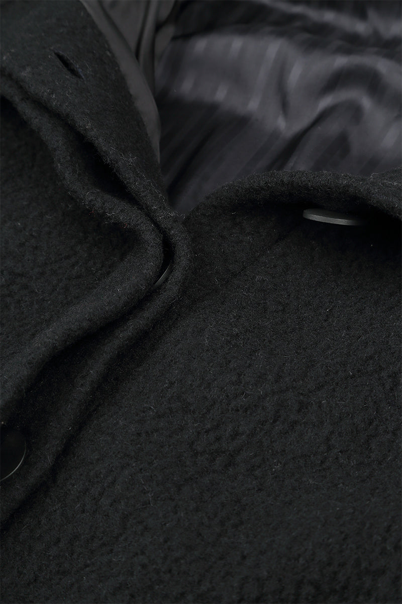 Oversized Black Plush Wool Cotton Light Coat 7
