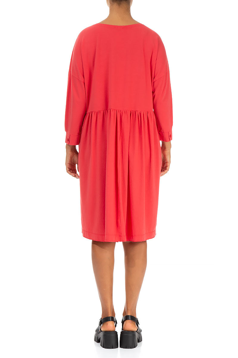 Flared Back Poppy Red Cotton Dress 2