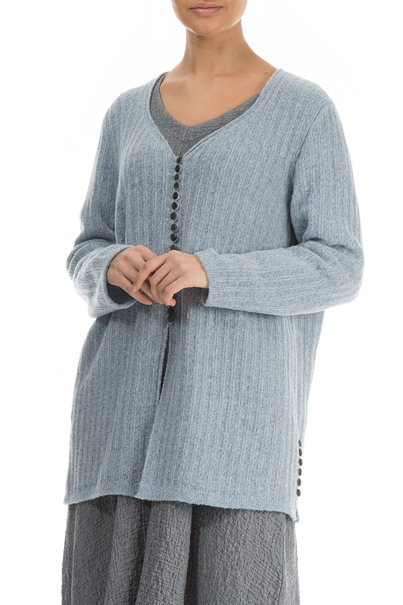Silver Blue Rib Knit Wool Cardigan 3
