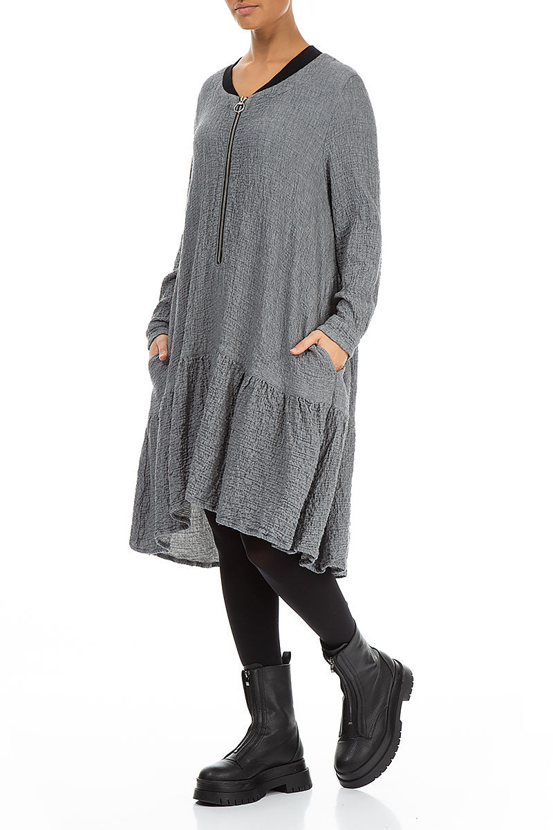 Ruffle Hem Grey Wool Bomber Dress 4