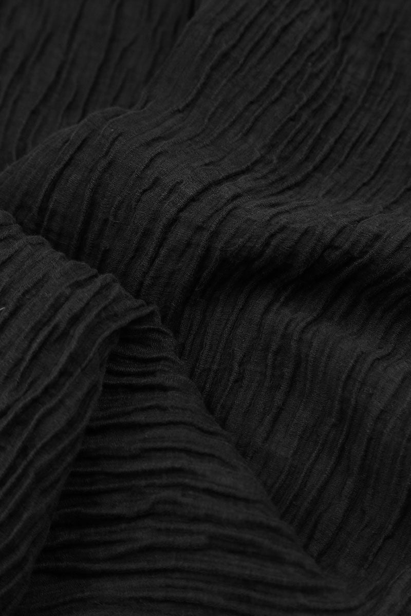 Straight Crinkled Black Silk Trousers 5