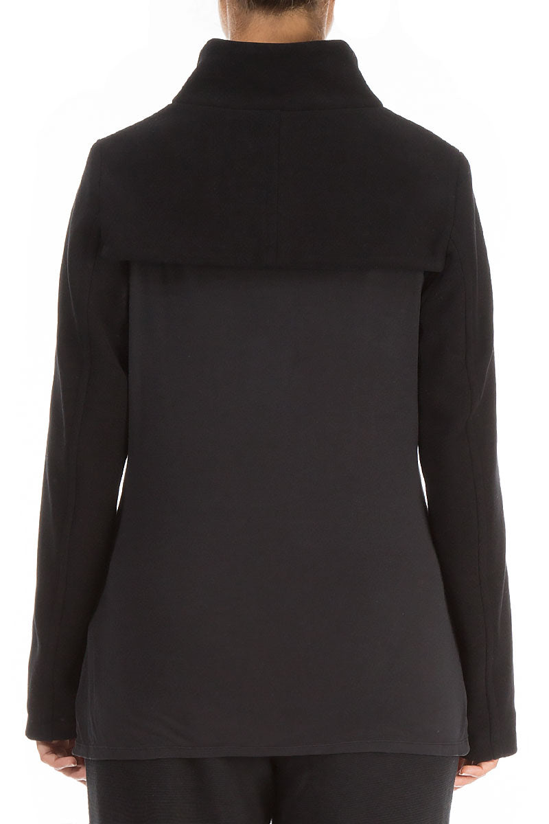 Short Cowl Neck Black Cotton Jersey Jacket 2