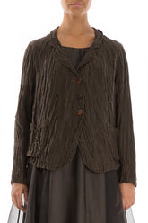 Short Crinkled Chocolate Brown Silk Linen Jacket 1