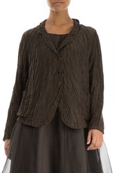 Short Crinkled Chocolate Brown Silk Linen Jacket 3