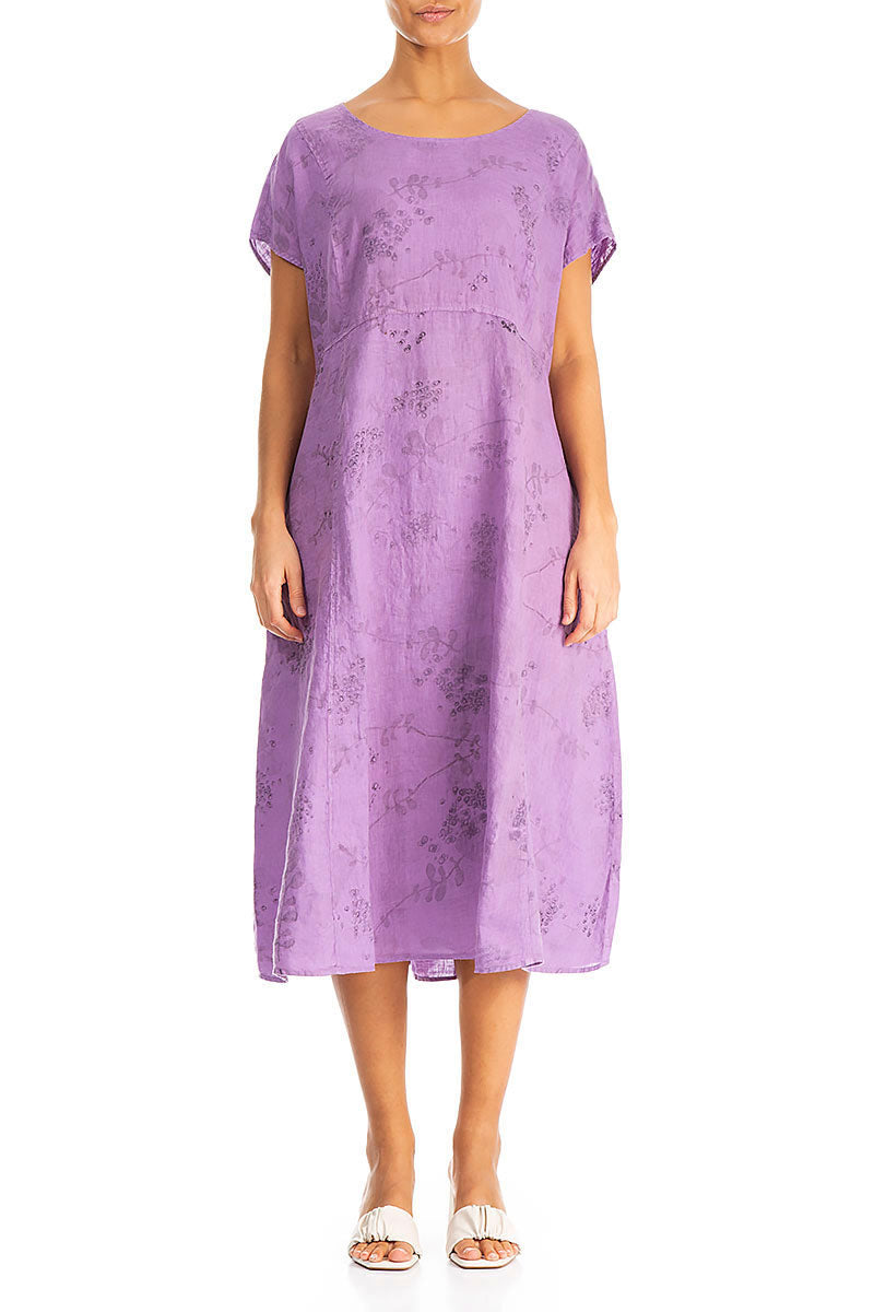 Short Sleeves Lavender Blossom Linen Dress 1