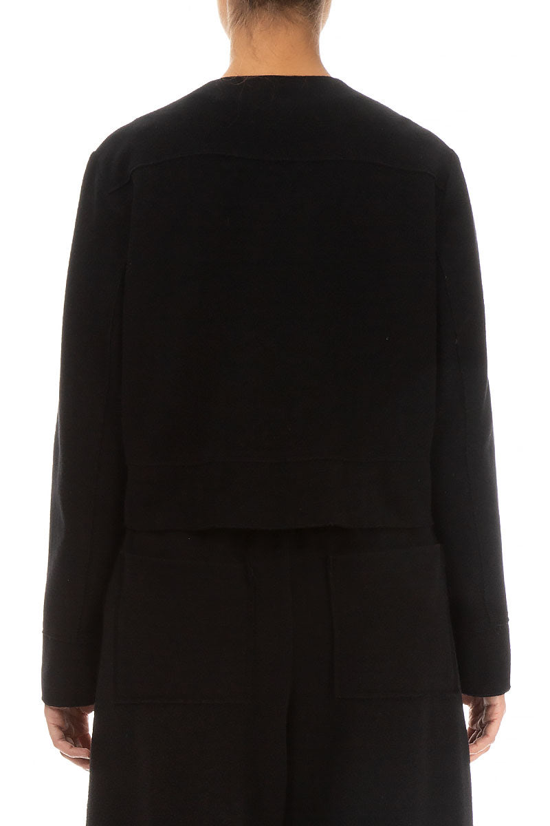 Short Tie Front Black Cotton Jersey Jacket 2