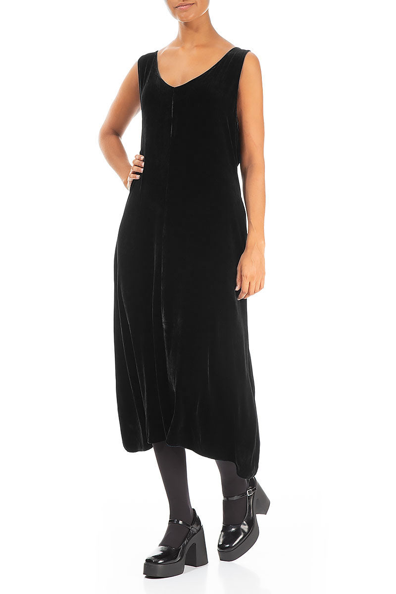 Sleeveless Black Silk Velvet Dress 4