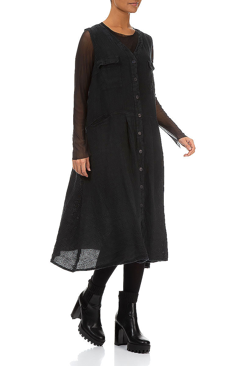 Sleeveless Dark Forest Mélange Linen Dress 3