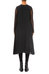 Sleeveless Dark Forest Mélange Linen Dress 2