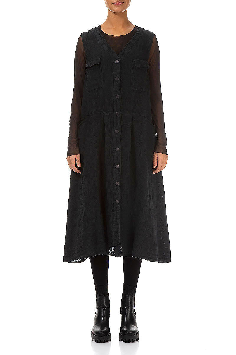 Sleeveless Dark Forest Mélange Linen Dress 1