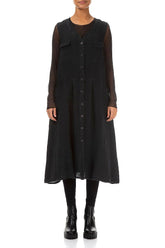 Sleeveless Dark Forest Mélange Linen Dress 1