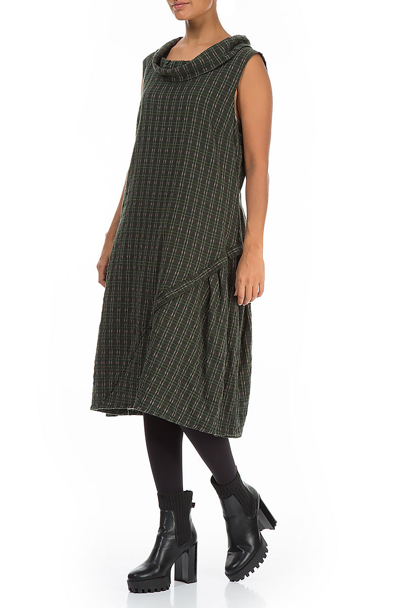 Sleeveless Khaki Plaid Wool Dress 3