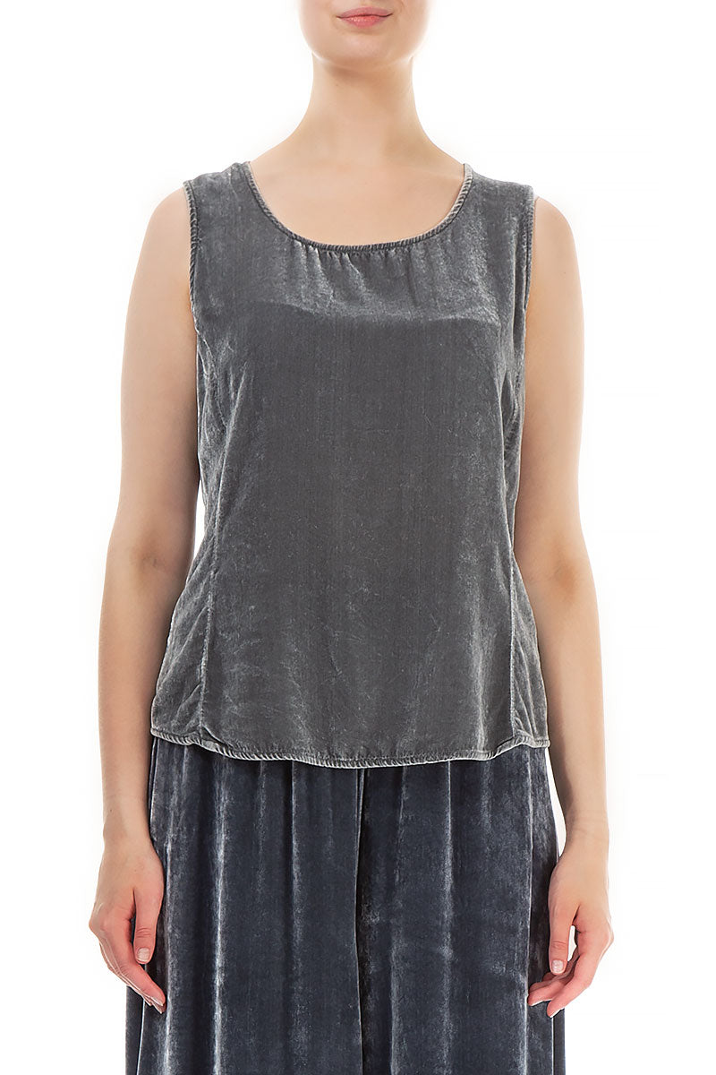 Sleeveless Silver Silk Velvet Blouse 1