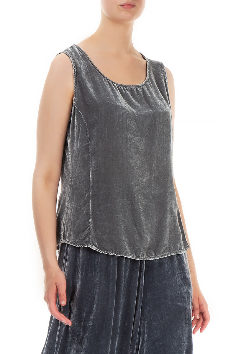 Sleeveless Silver Silk Velvet Blouse 3