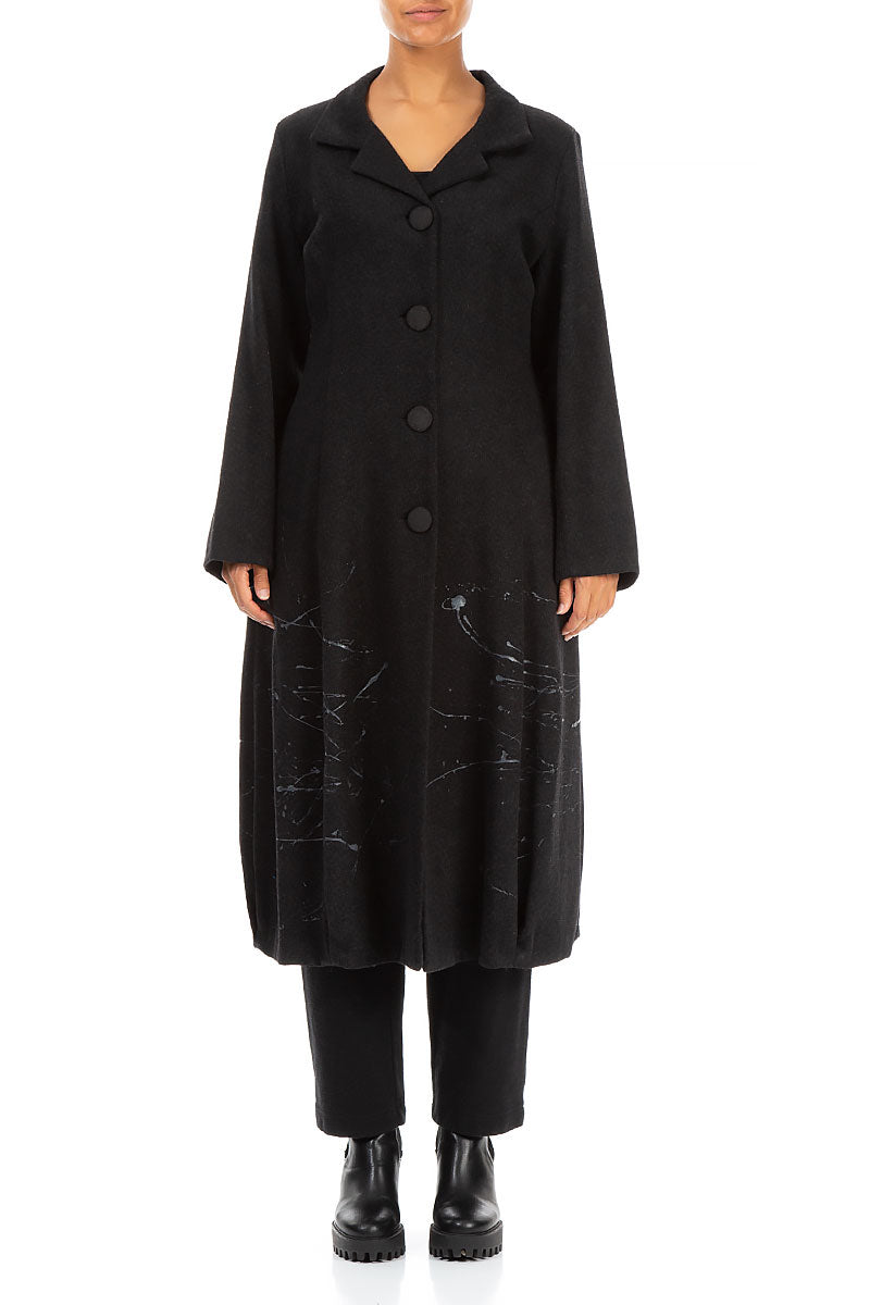Splash Collar Black Wool Coat 1