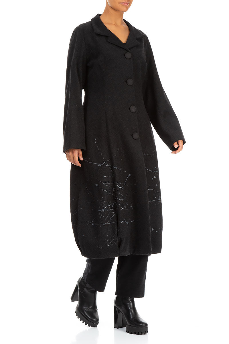 Splash Collar Black Wool Coat 4