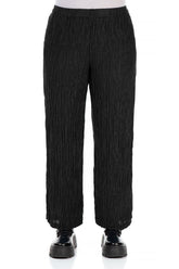 Straight Crinkled Black Silk Trousers 1
