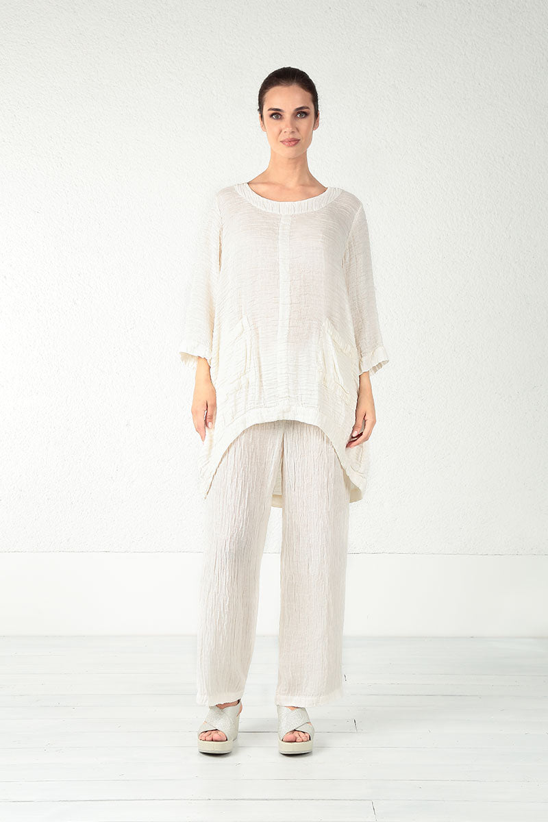 Straight Crinkled Off White Trousers 4