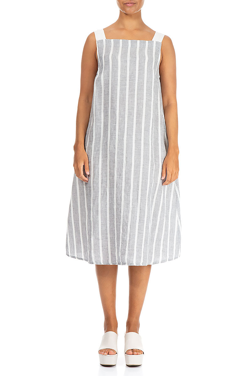 Stripy Grey Linen Midi Dress 1