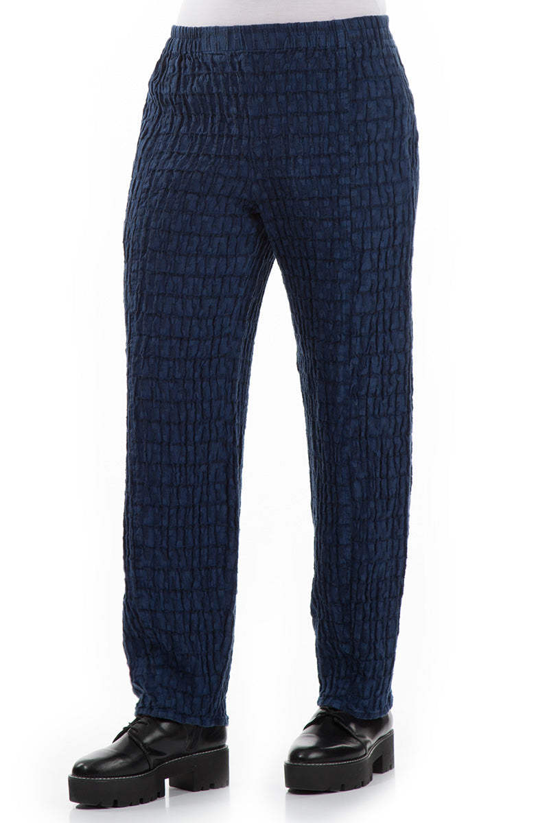 Tapered Royal Blue Linen Trousers 3