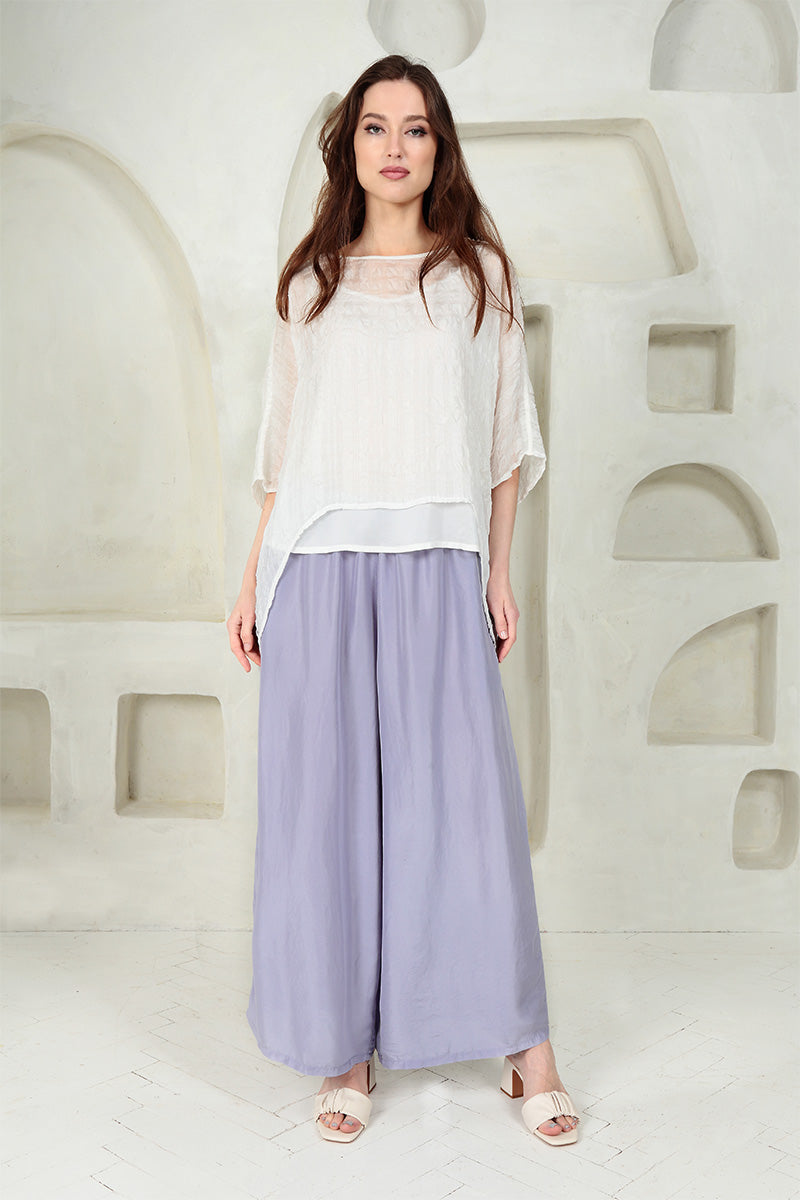 White Textured Kaftan Silk Blouse 7