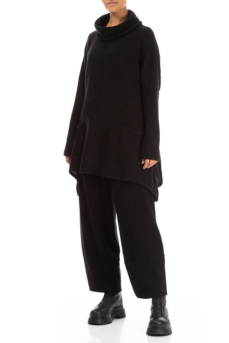 Longer Back Turtleneck Black Wool Sweater 4