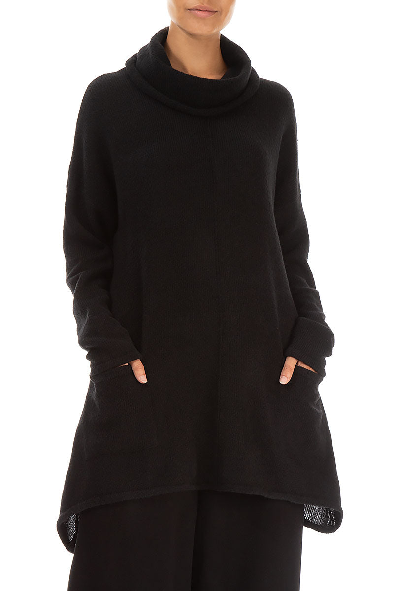 Longer Back Turtleneck Black Wool Sweater 3