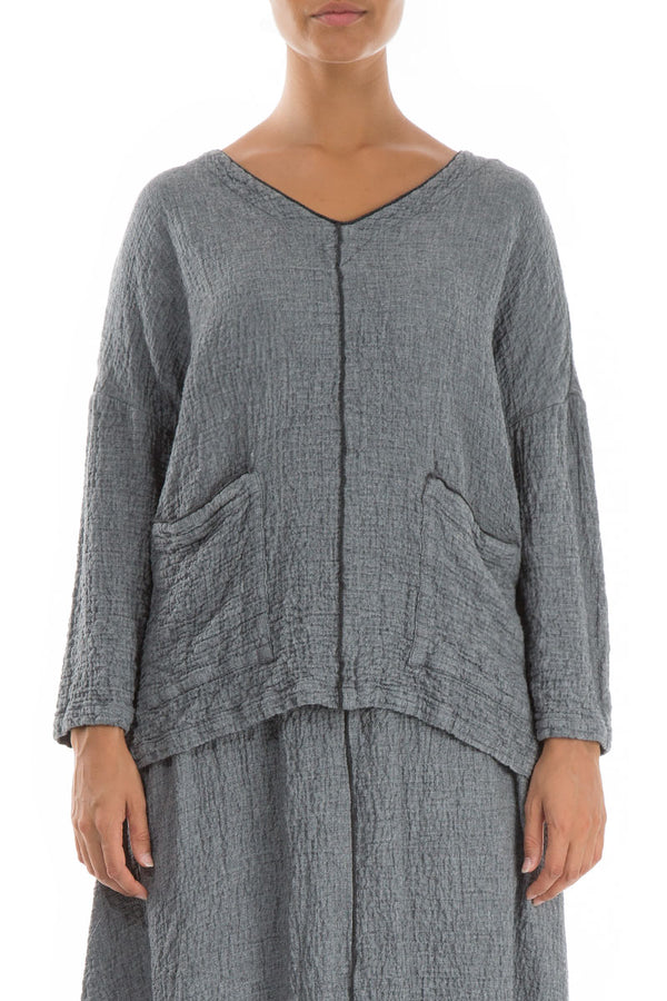 V-Neck Grey Wool Blouse 1