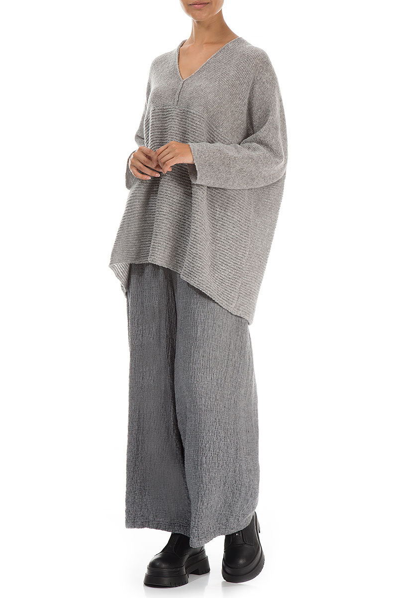 V-Neck Light Grey Wool Sweater 4